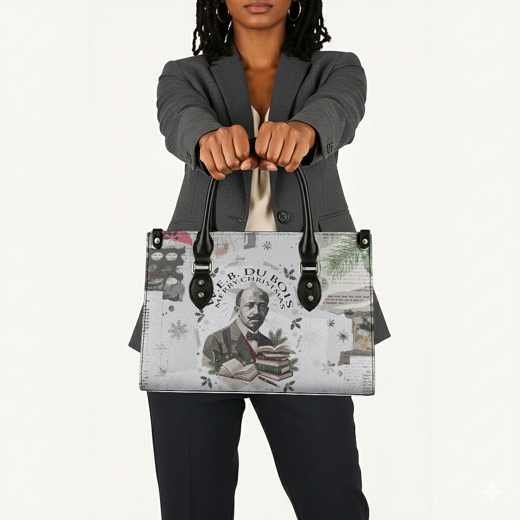 W.E.B. Du Bois Christmas Leather Bag Think Deeper Quote Vintage Portrait Newspaper Collage Festive