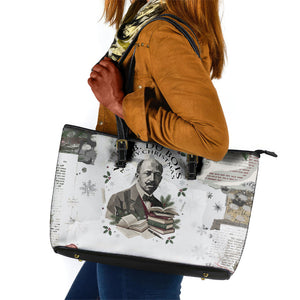 W.E.B. Du Bois Christmas Leather Tote Bag Think Deeper Quote Vintage Portrait Newspaper Collage Festive