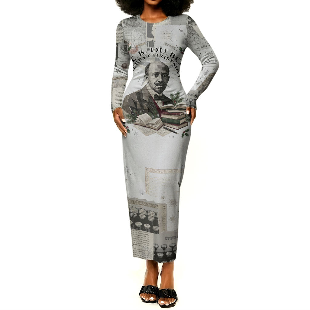 W.E.B. Du Bois Christmas Long Sleeve Bodycon Dress Think Deeper Quote Vintage Portrait Newspaper Collage Festive