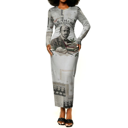 W.E.B. Du Bois Christmas Long Sleeve Bodycon Dress Think Deeper Quote Vintage Portrait Newspaper Collage Festive