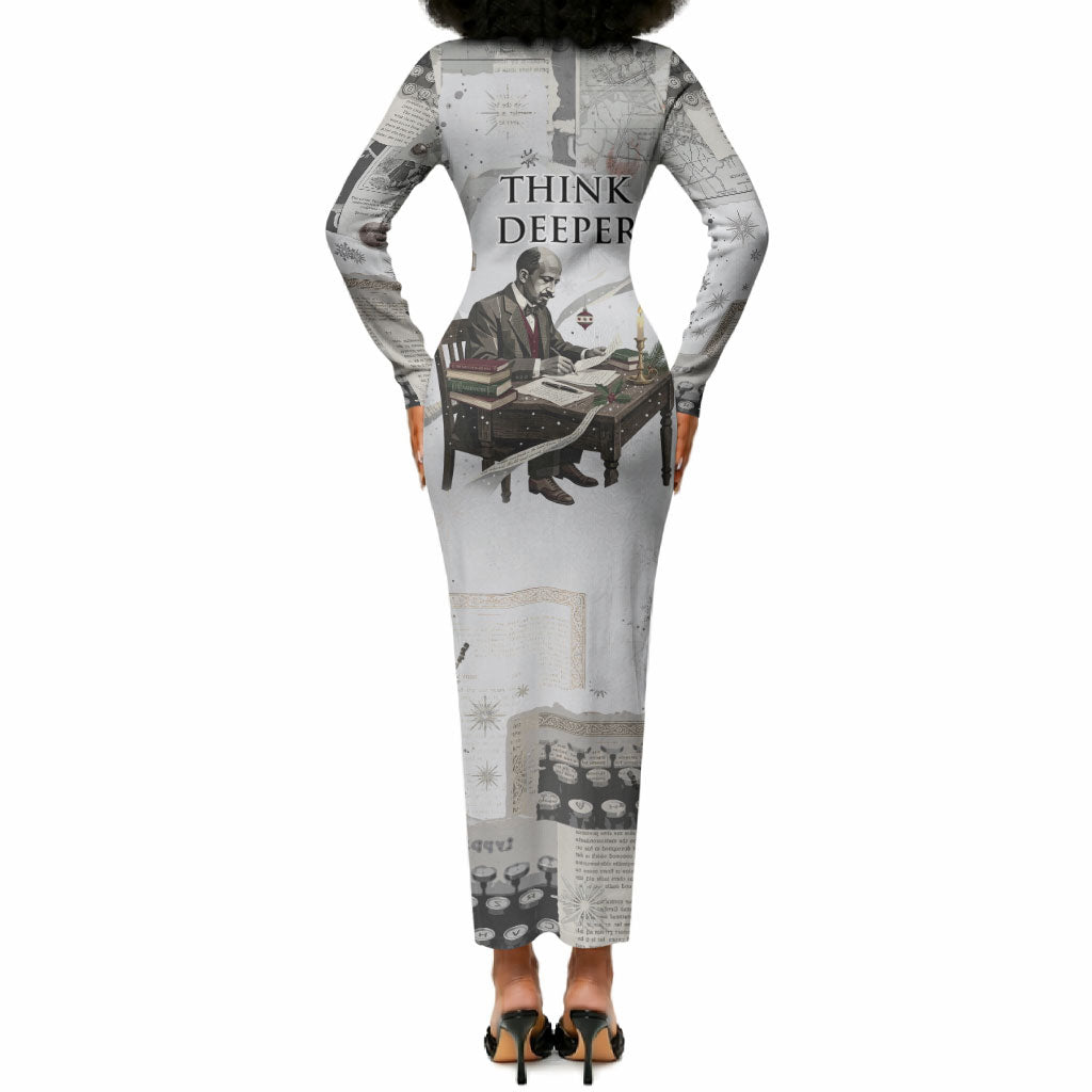 W.E.B. Du Bois Christmas Long Sleeve Bodycon Dress Think Deeper Quote Vintage Portrait Newspaper Collage Festive