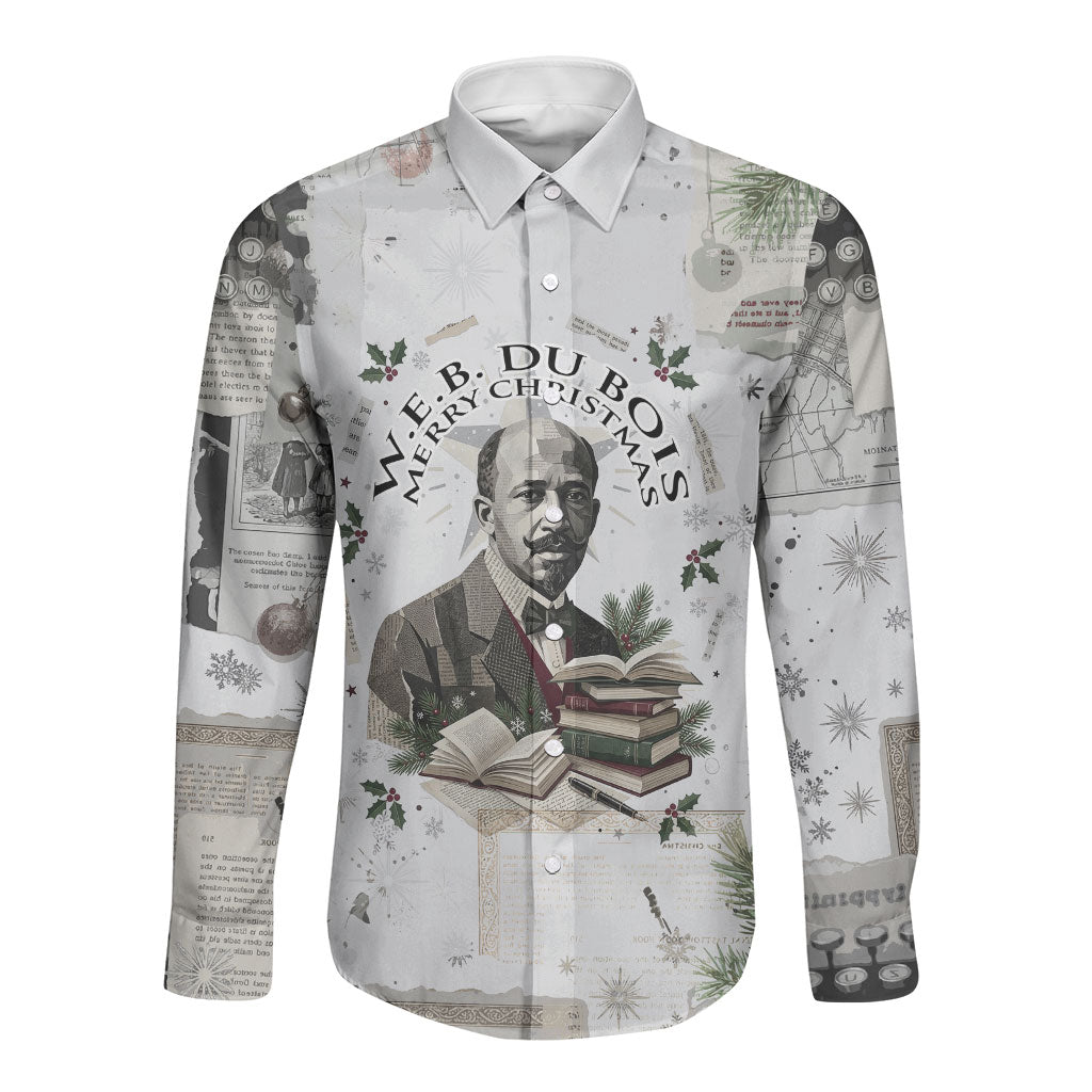 W.E.B. Du Bois Christmas Long Sleeve Button Shirt Think Deeper Quote Vintage Portrait Newspaper Collage Festive