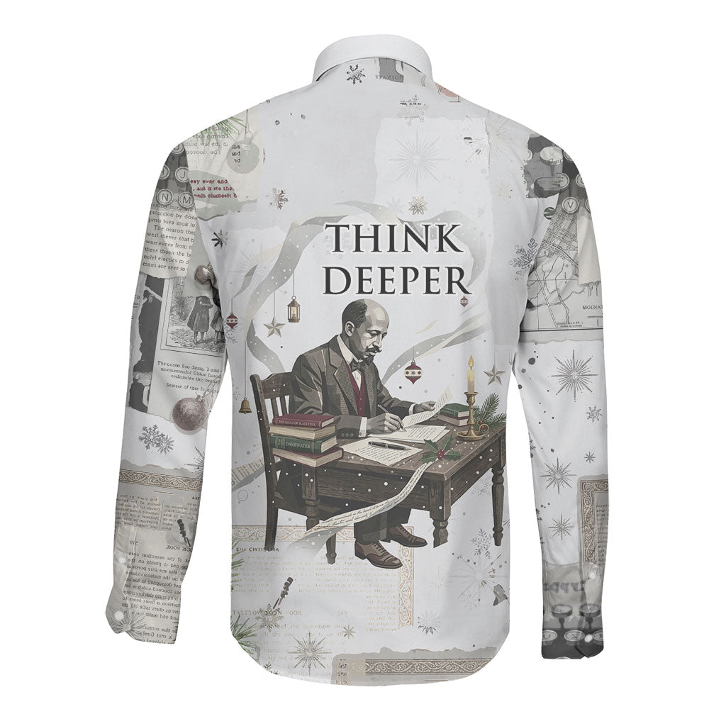 W.E.B. Du Bois Christmas Long Sleeve Button Shirt Think Deeper Quote Vintage Portrait Newspaper Collage Festive