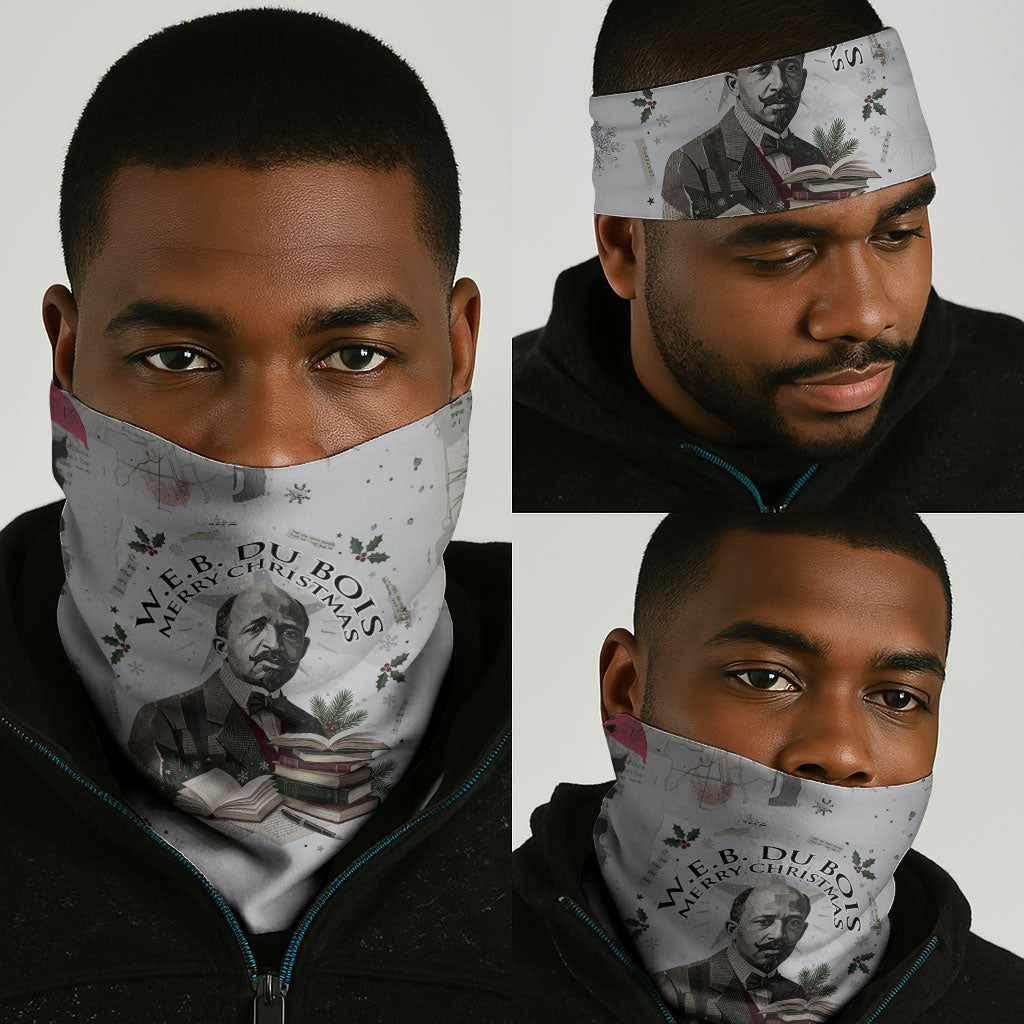 W.E.B. Du Bois Christmas Neck Gaiter Think Deeper Quote Vintage Portrait Newspaper Collage Festive