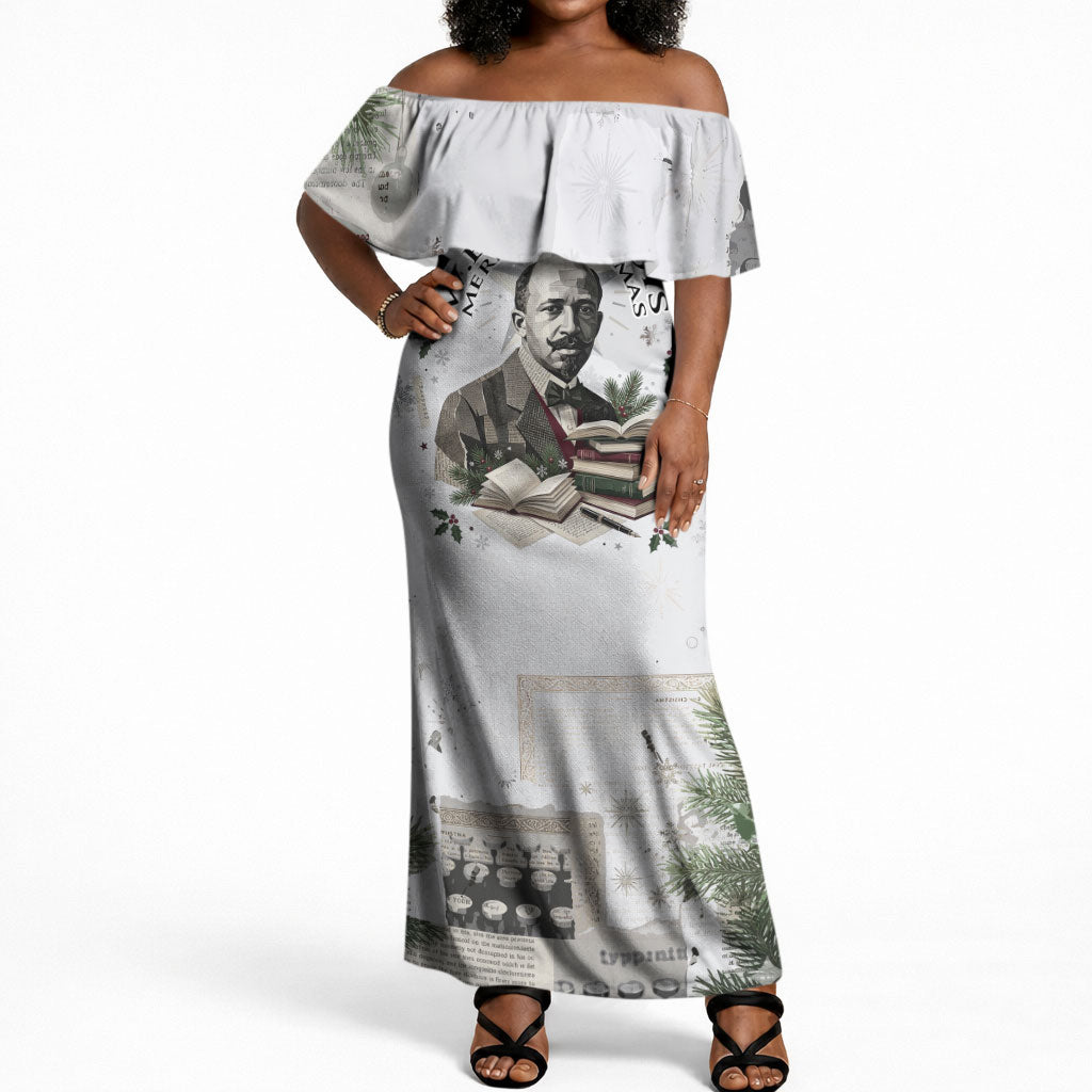 W.E.B. Du Bois Christmas Off Shoulder Maxi Dress Think Deeper Quote Vintage Portrait Newspaper Collage Festive