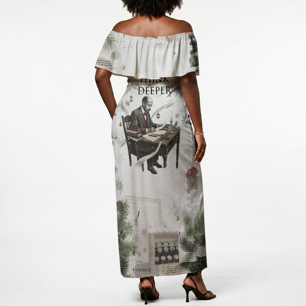 W.E.B. Du Bois Christmas Off Shoulder Maxi Dress Think Deeper Quote Vintage Portrait Newspaper Collage Festive
