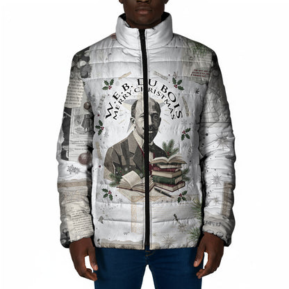 W.E.B. Du Bois Christmas Padded Jacket Think Deeper Quote Vintage Portrait Newspaper Collage Festive