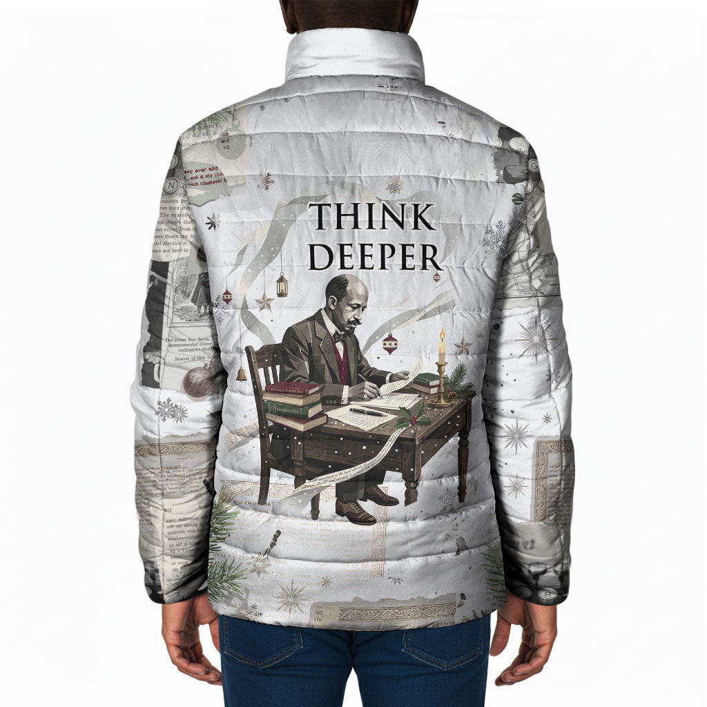 W.E.B. Du Bois Christmas Padded Jacket Think Deeper Quote Vintage Portrait Newspaper Collage Festive