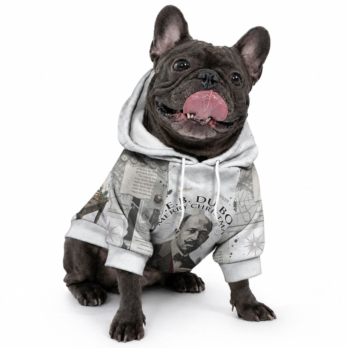W.E.B. Du Bois Christmas Pet Hoodie Think Deeper Quote Vintage Portrait Newspaper Collage Festive
