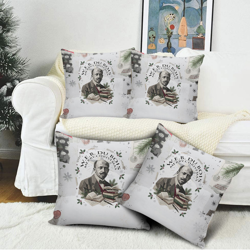 W.E.B. Du Bois Christmas Pillow Cover Think Deeper Quote Vintage Portrait Newspaper Collage Festive