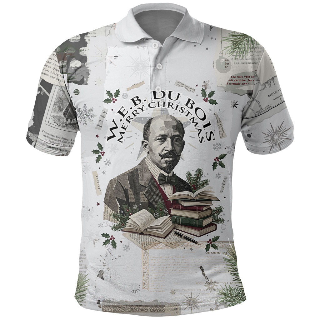 W.E.B. Du Bois Christmas Polo Shirt Think Deeper Quote Vintage Portrait Newspaper Collage Festive