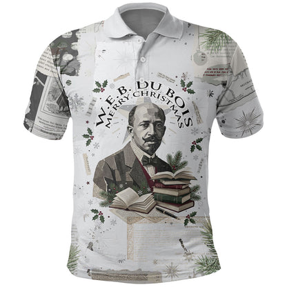 W.E.B. Du Bois Christmas Polo Shirt Think Deeper Quote Vintage Portrait Newspaper Collage Festive