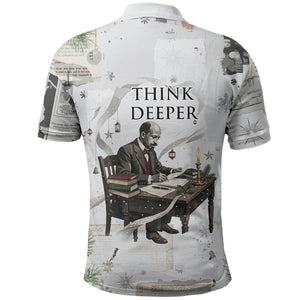 W.E.B. Du Bois Christmas Polo Shirt Think Deeper Quote Vintage Portrait Newspaper Collage Festive
