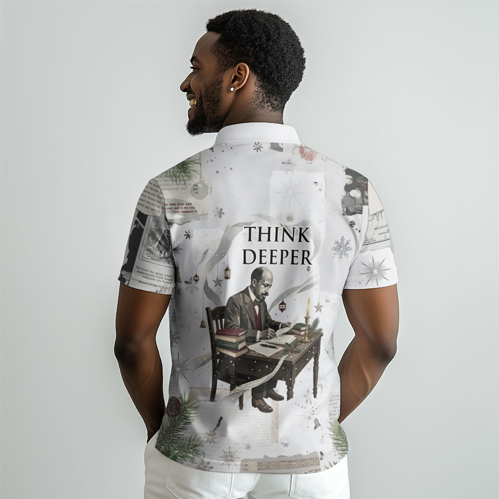 W.E.B. Du Bois Christmas Polo Shirt Think Deeper Quote Vintage Portrait Newspaper Collage Festive