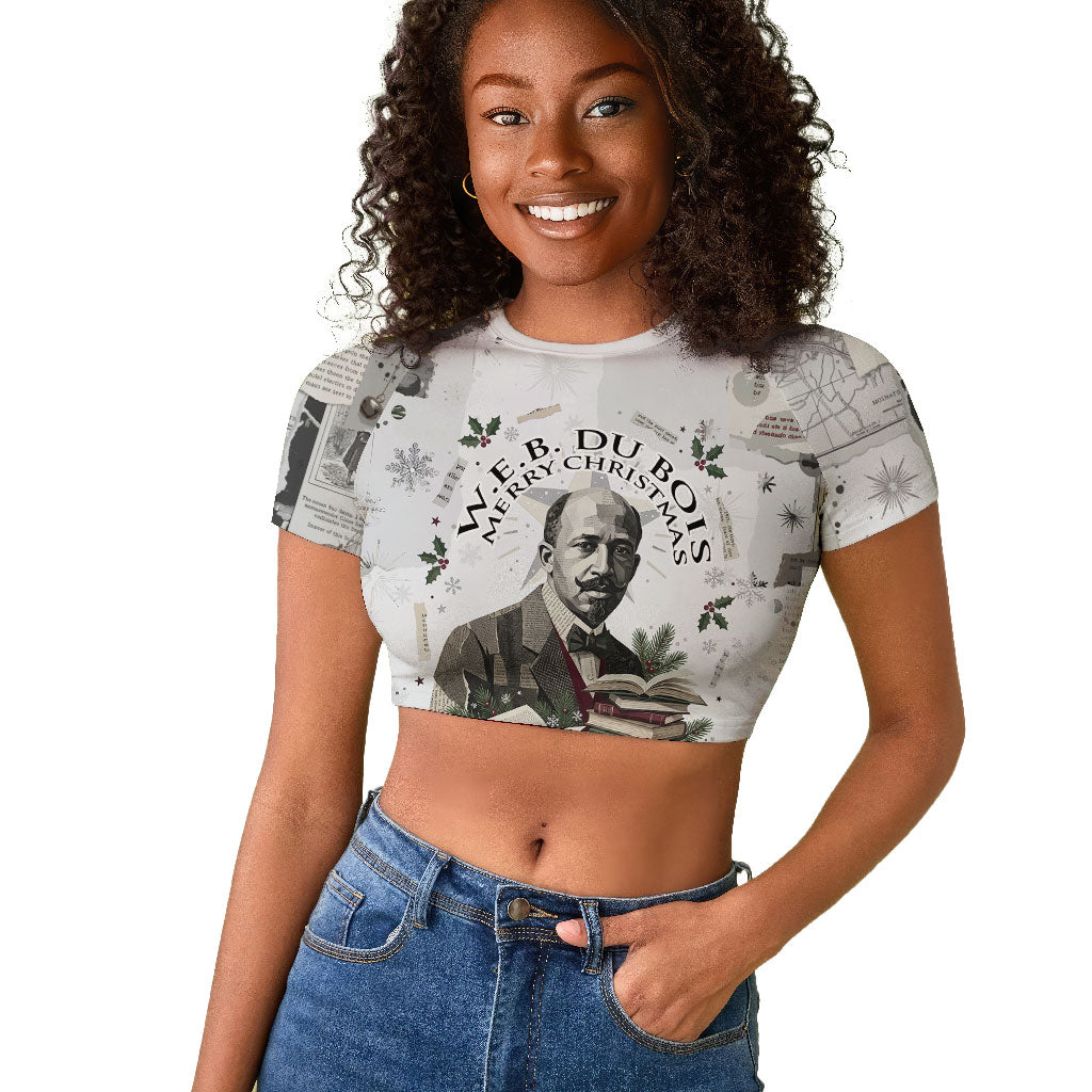W.E.B. Du Bois Christmas Raglan Cropped T shirt Think Deeper Quote Vintage Portrait Newspaper Collage Festive
