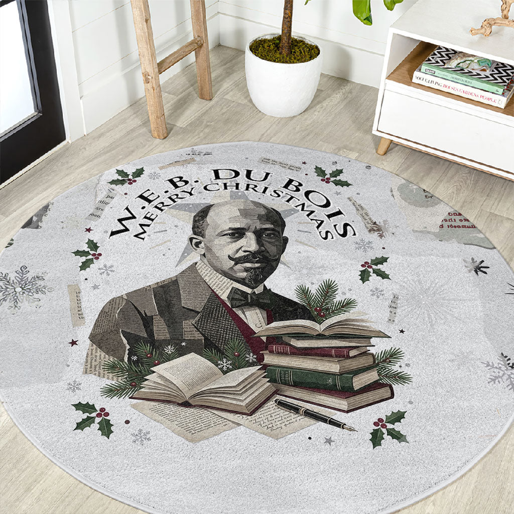 W.E.B. Du Bois Christmas Round Carpet Think Deeper Quote Vintage Portrait Newspaper Collage Festive