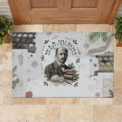 W.E.B. Du Bois Christmas Rubber Doormat Think Deeper Quote Vintage Portrait Newspaper Collage Festive