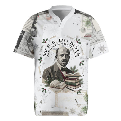 W.E.B. Du Bois Christmas Rugby Jersey Think Deeper Quote Vintage Portrait Newspaper Collage Festive