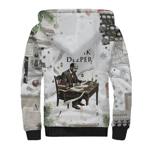 W.E.B. Du Bois Christmas Sherpa Hoodie Think Deeper Quote Vintage Portrait Newspaper Collage Festive