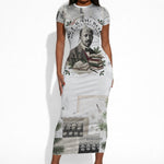 W.E.B. Du Bois Christmas Short Sleeve Bodycon Dress Think Deeper Quote Vintage Portrait Newspaper Collage Festive