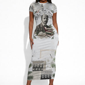 W.E.B. Du Bois Christmas Short Sleeve Bodycon Dress Think Deeper Quote Vintage Portrait Newspaper Collage Festive