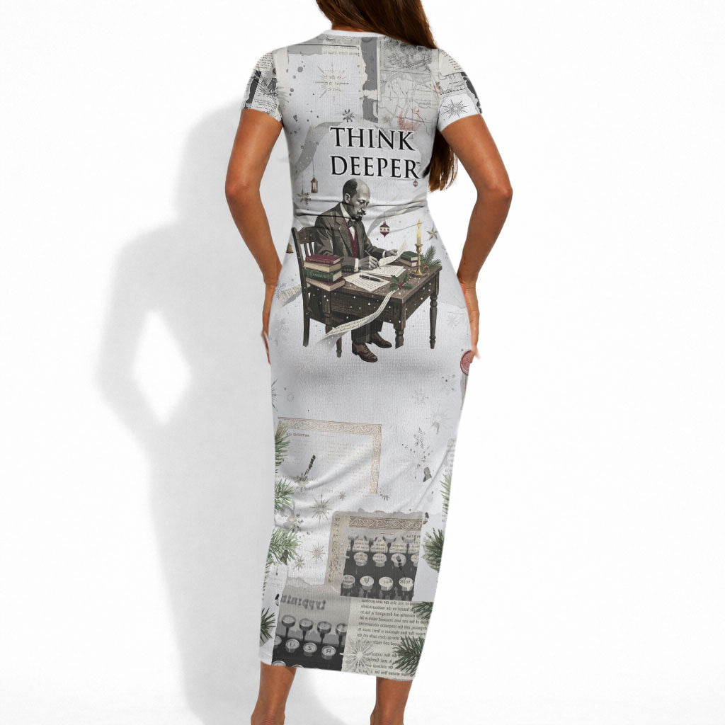 W.E.B. Du Bois Christmas Short Sleeve Bodycon Dress Think Deeper Quote Vintage Portrait Newspaper Collage Festive