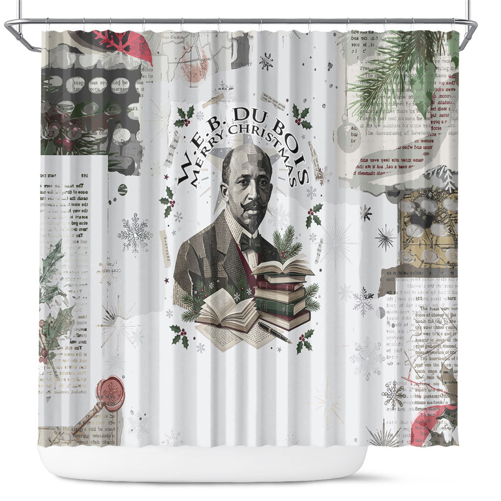 W.E.B. Du Bois Christmas Shower Curtain Think Deeper Quote Vintage Portrait Newspaper Collage Festive