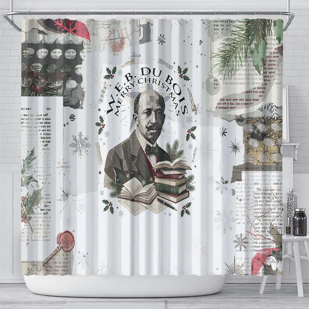 W.E.B. Du Bois Christmas Shower Curtain Think Deeper Quote Vintage Portrait Newspaper Collage Festive