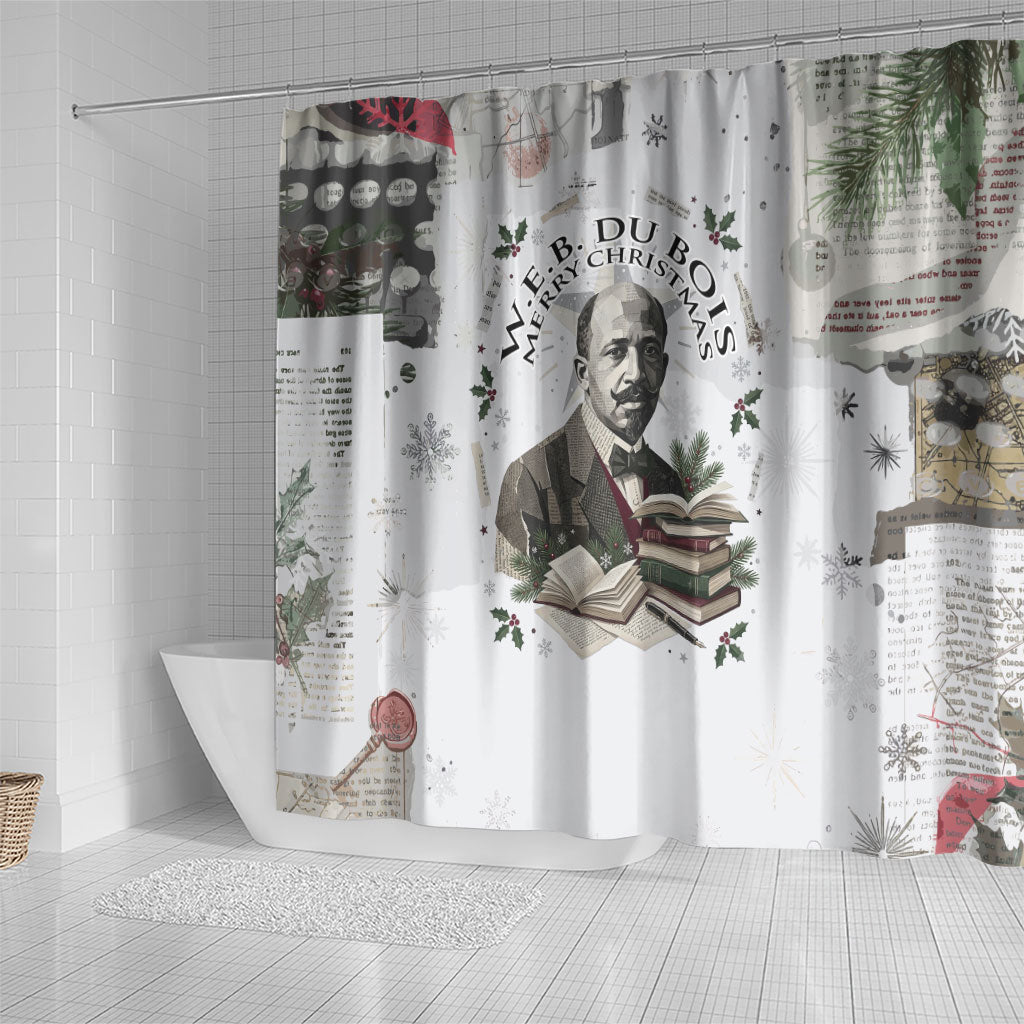 W.E.B. Du Bois Christmas Shower Curtain Think Deeper Quote Vintage Portrait Newspaper Collage Festive