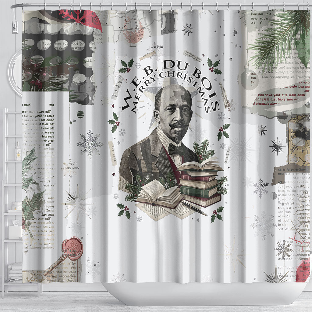 W.E.B. Du Bois Christmas Shower Curtain Think Deeper Quote Vintage Portrait Newspaper Collage Festive