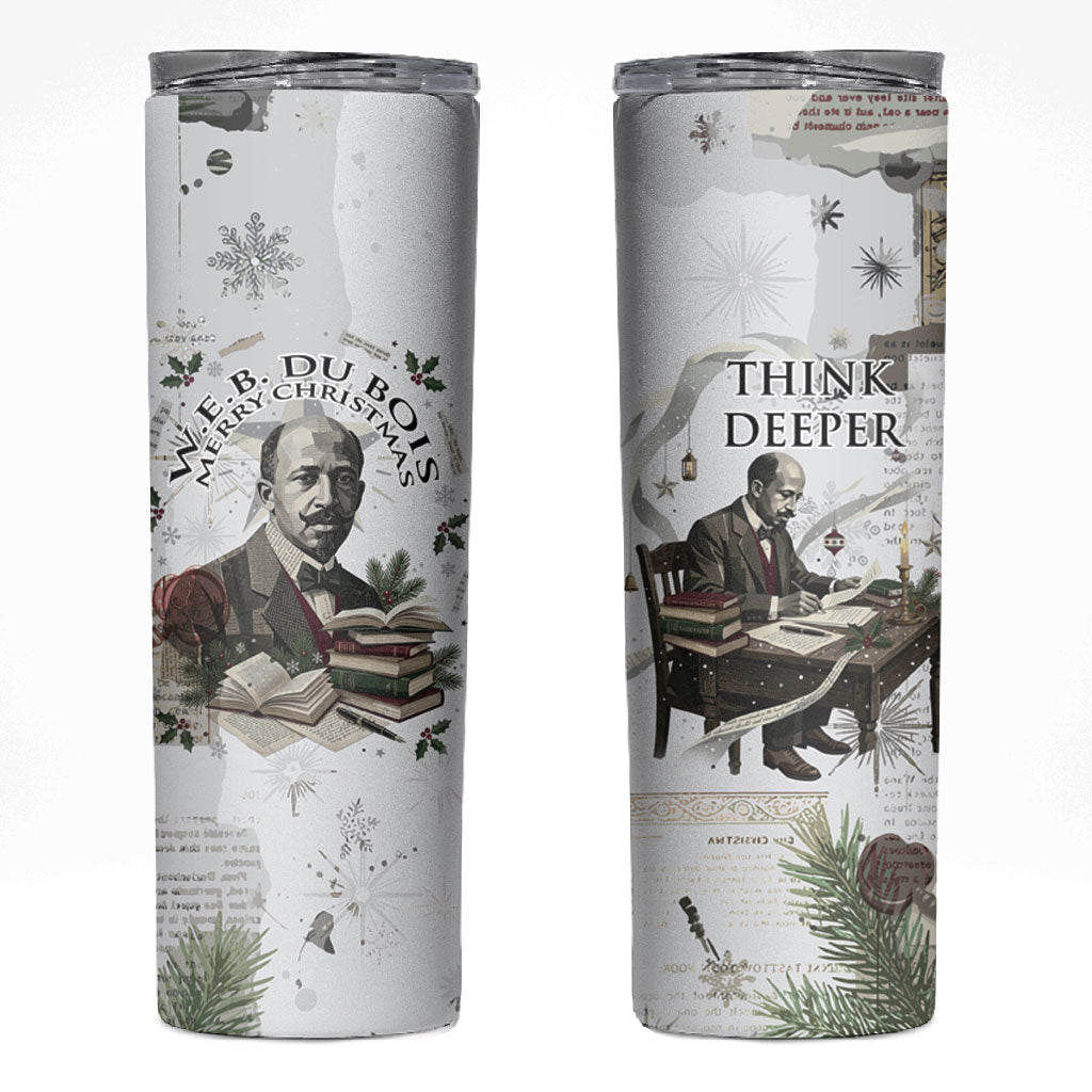 W.E.B. Du Bois Christmas Skinny Tumbler Think Deeper Quote Vintage Portrait Newspaper Collage Festive