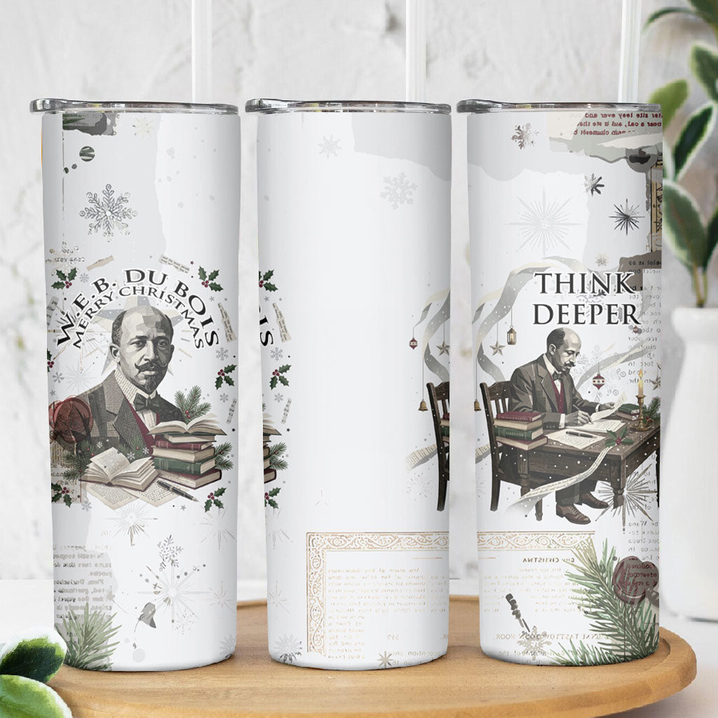 W.E.B. Du Bois Christmas Skinny Tumbler Think Deeper Quote Vintage Portrait Newspaper Collage Festive