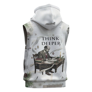 W.E.B. Du Bois Christmas Sleeveless Zip Hoodie Think Deeper Quote Vintage Portrait Newspaper Collage Festive