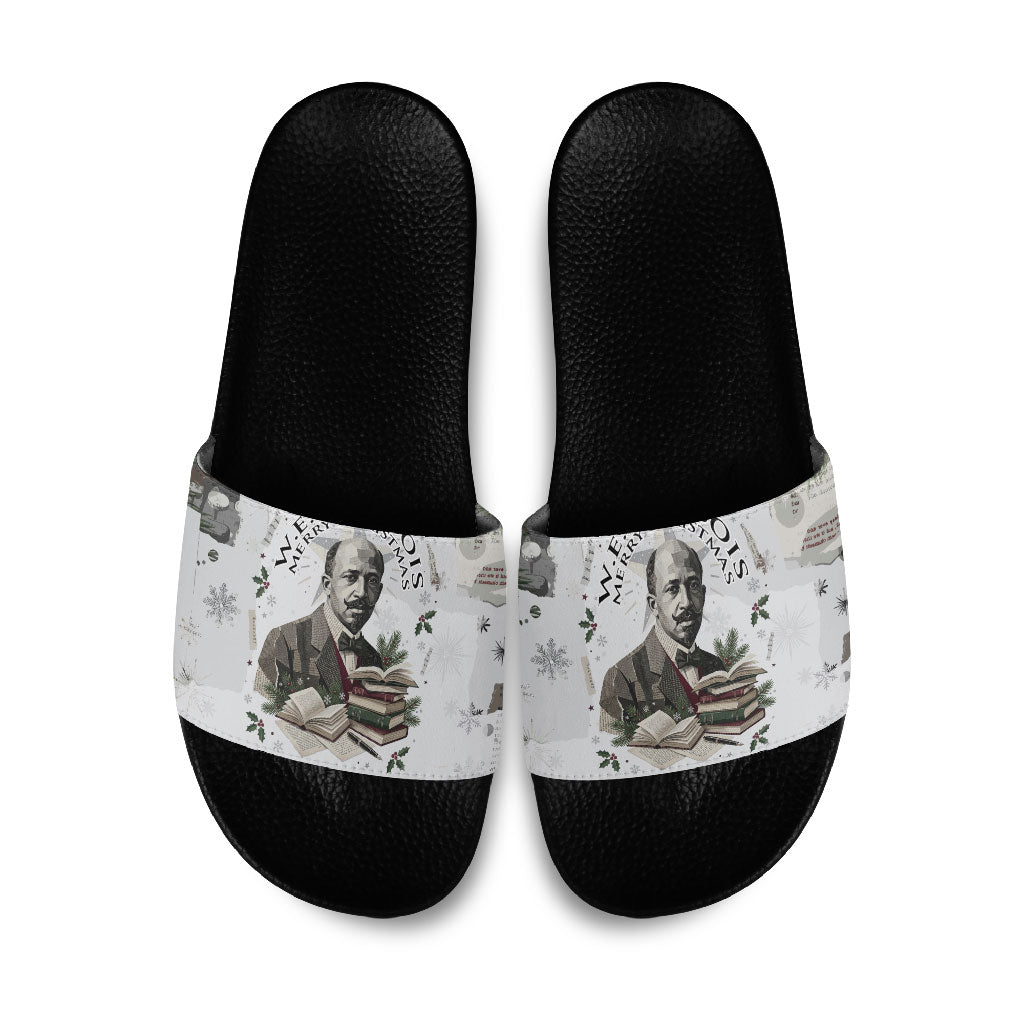 W.E.B. Du Bois Christmas Slide Sandals Think Deeper Quote Vintage Portrait Newspaper Collage Festive