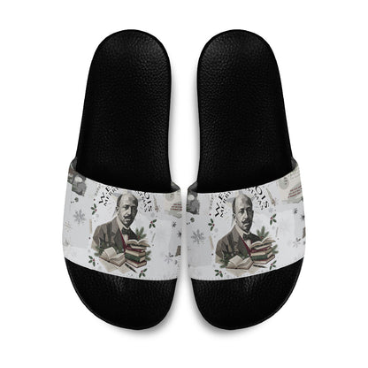 W.E.B. Du Bois Christmas Slide Sandals Think Deeper Quote Vintage Portrait Newspaper Collage Festive