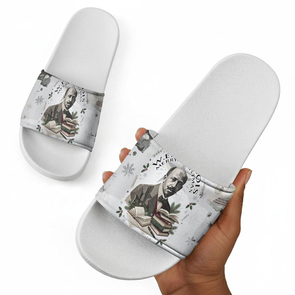 W.E.B. Du Bois Christmas Slide Sandals Think Deeper Quote Vintage Portrait Newspaper Collage Festive