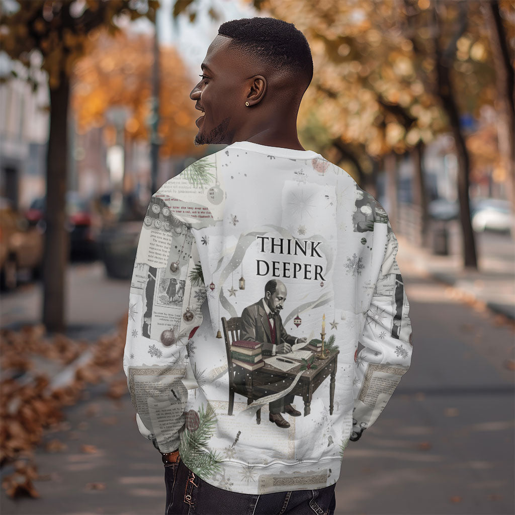 W.E.B. Du Bois Christmas Sweatshirt Think Deeper Quote Vintage Portrait Newspaper Collage Festive