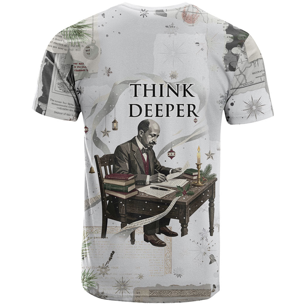 W.E.B. Du Bois Christmas T shirt Think Deeper Quote Vintage Portrait Newspaper Collage Festive