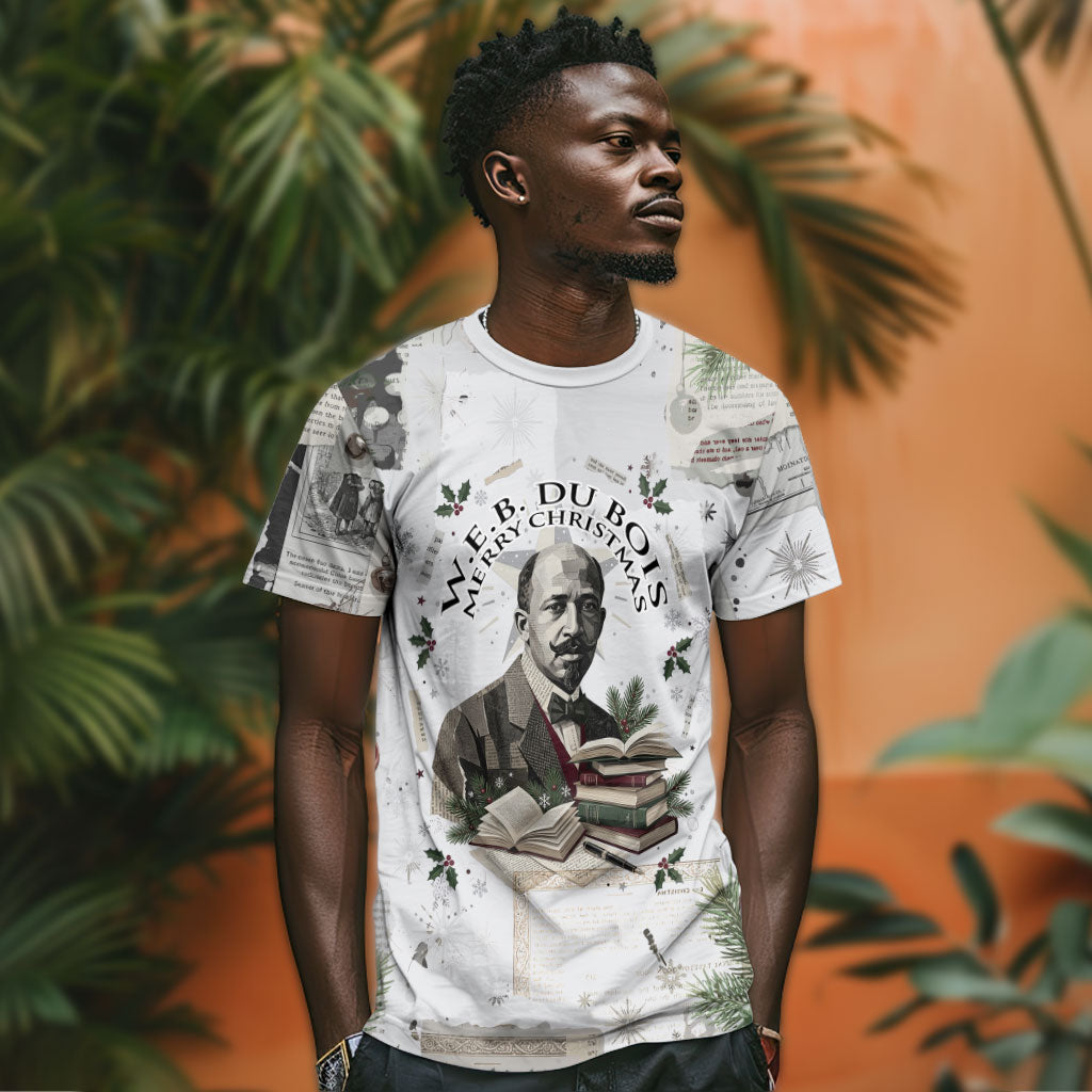 W.E.B. Du Bois Christmas T shirt Think Deeper Quote Vintage Portrait Newspaper Collage Festive