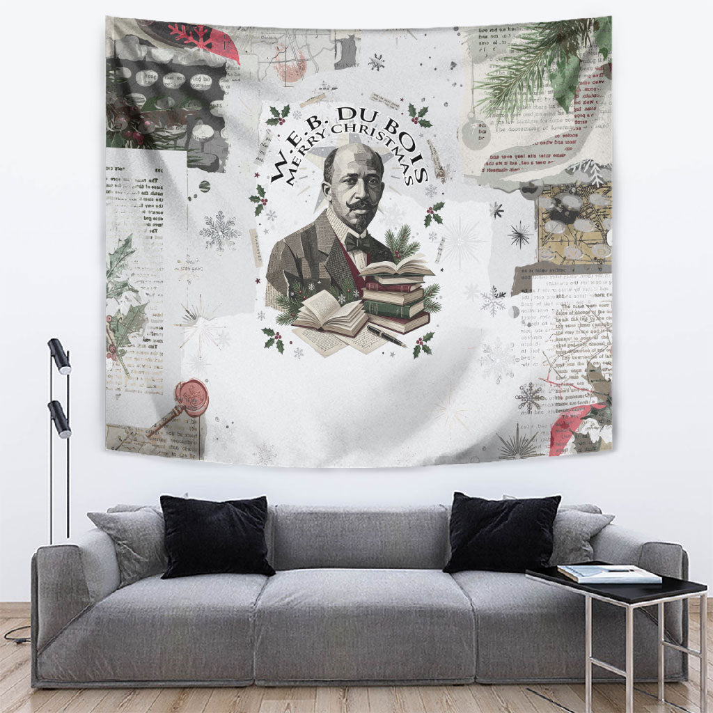 W.E.B. Du Bois Christmas Tapestry Think Deeper Quote Vintage Portrait Newspaper Collage Festive