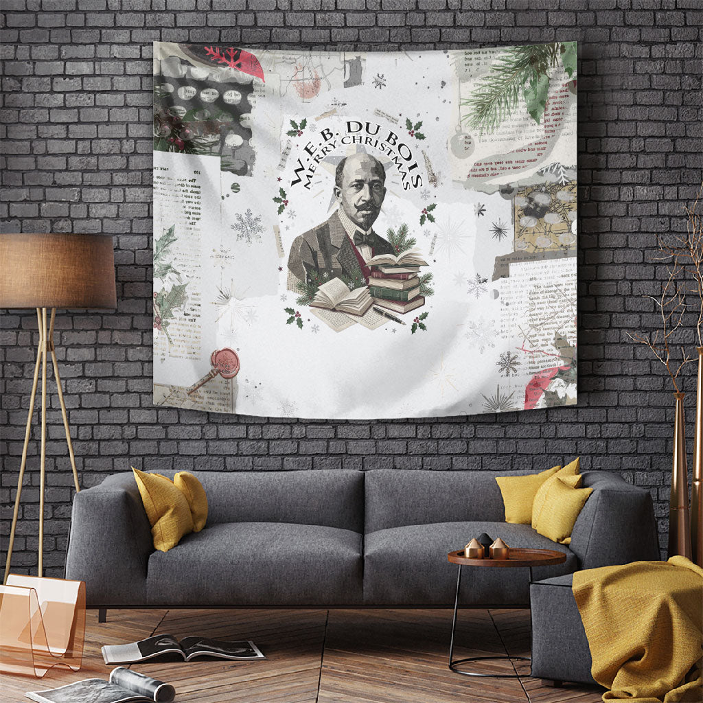 W.E.B. Du Bois Christmas Tapestry Think Deeper Quote Vintage Portrait Newspaper Collage Festive