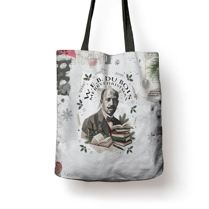 W.E.B. Du Bois Christmas Tote Bag Think Deeper Quote Vintage Portrait Newspaper Collage Festive