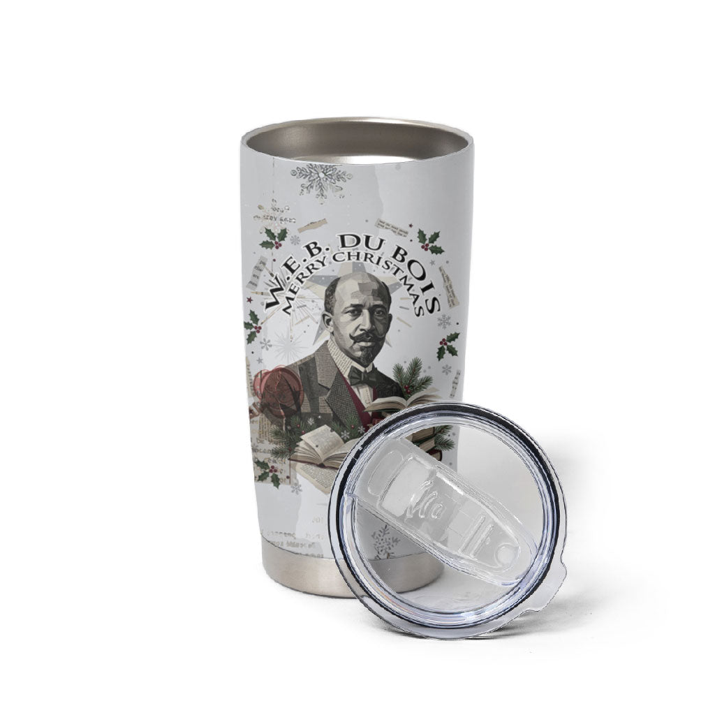 W.E.B. Du Bois Christmas Tumbler Cup Think Deeper Quote Vintage Portrait Newspaper Collage Festive