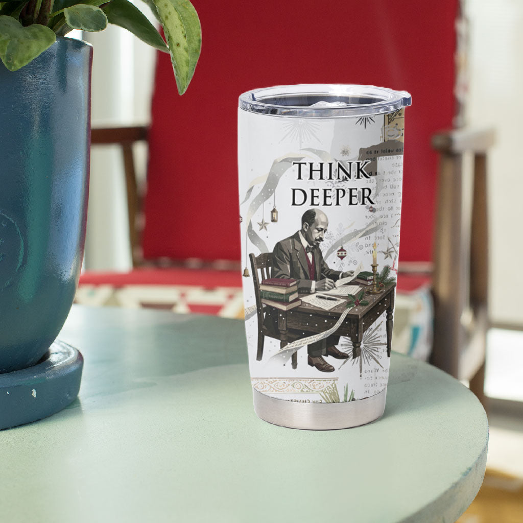 W.E.B. Du Bois Christmas Tumbler Cup Think Deeper Quote Vintage Portrait Newspaper Collage Festive