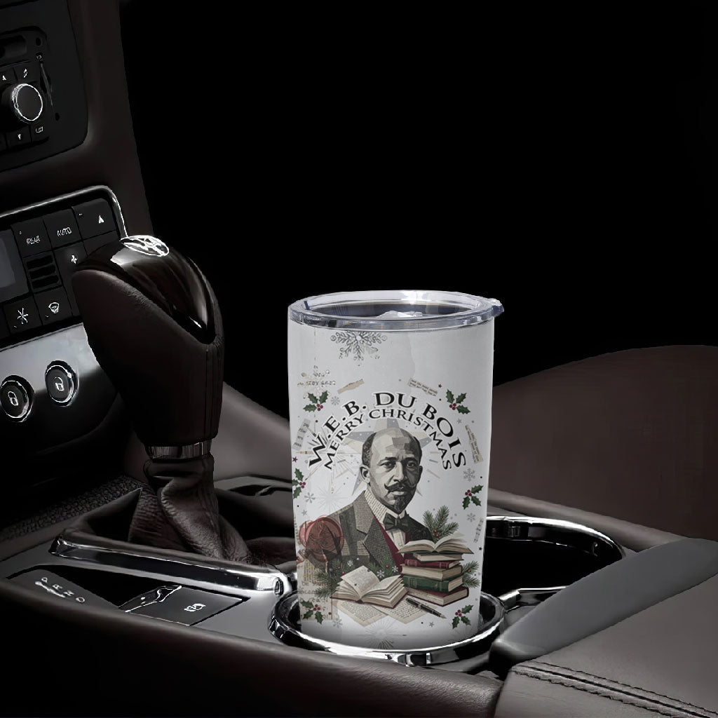 W.E.B. Du Bois Christmas Tumbler Cup Think Deeper Quote Vintage Portrait Newspaper Collage Festive