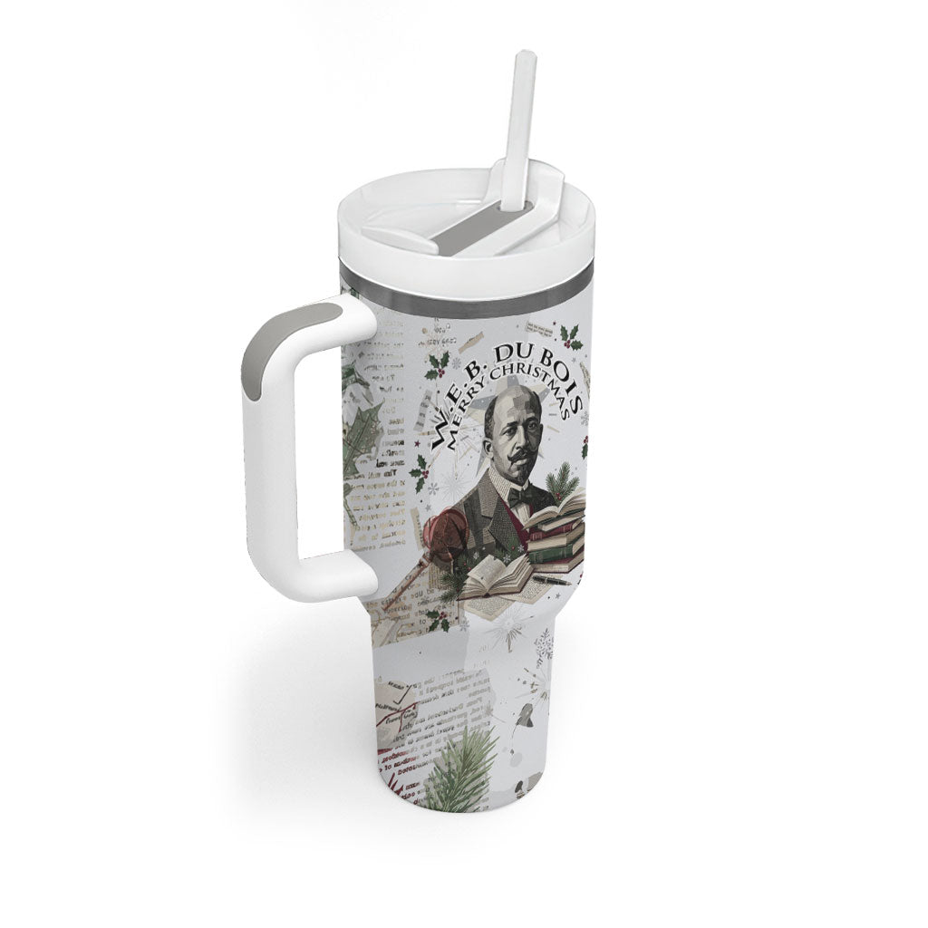W.E.B. Du Bois Christmas Tumbler With Handle Think Deeper Quote Vintage Portrait Newspaper Collage Festive