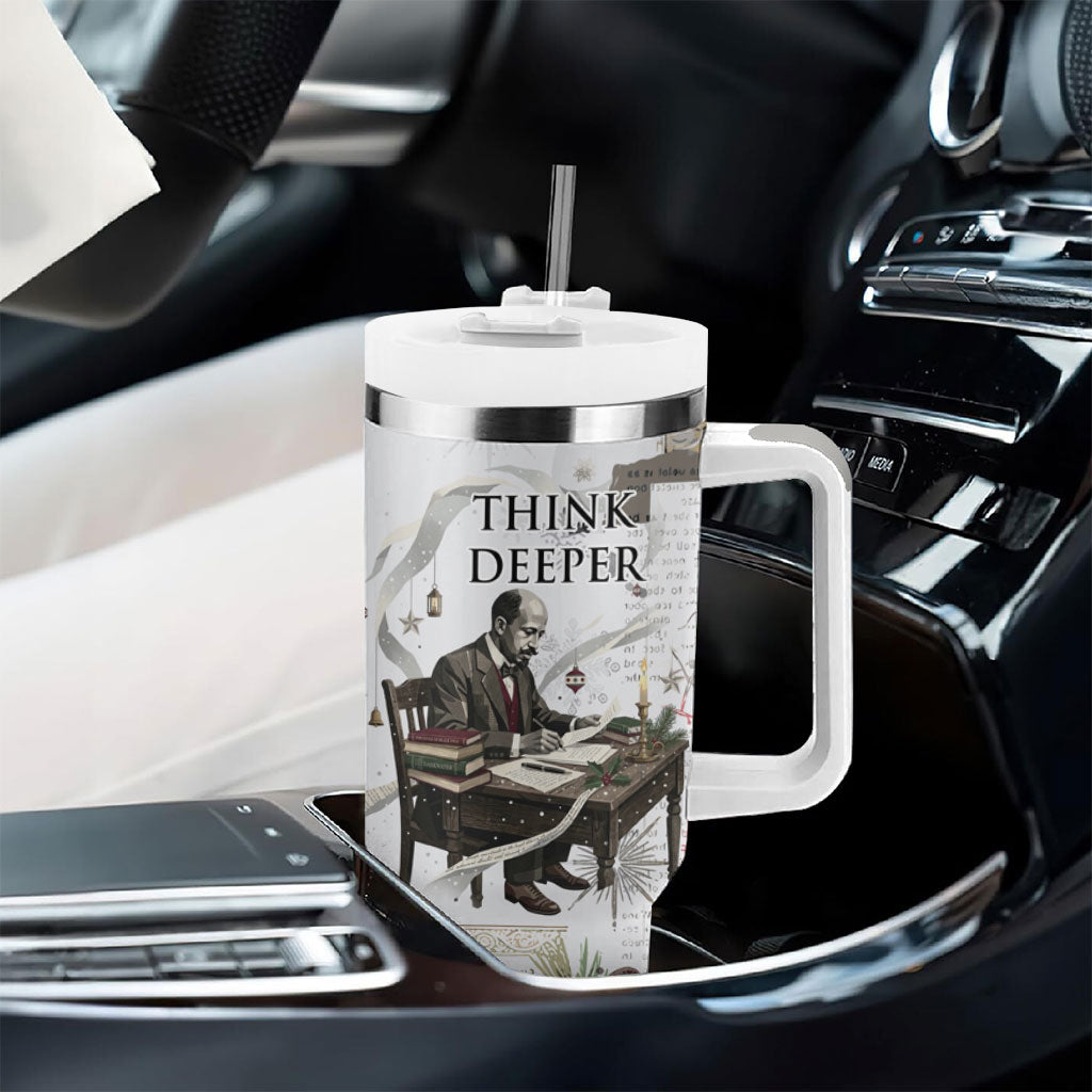 W.E.B. Du Bois Christmas Tumbler With Handle Think Deeper Quote Vintage Portrait Newspaper Collage Festive