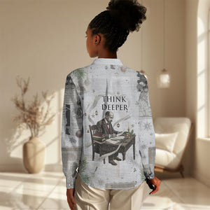 W.E.B. Du Bois Christmas Women Casual Shirt Think Deeper Quote Vintage Portrait Newspaper Collage Festive