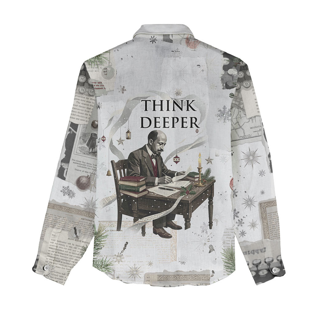 W.E.B. Du Bois Christmas Women Casual Shirt Think Deeper Quote Vintage Portrait Newspaper Collage Festive
