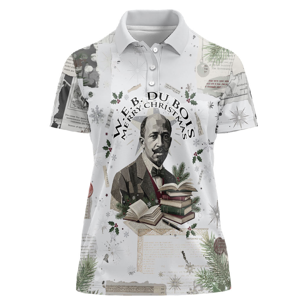 W.E.B. Du Bois Christmas Women Polo Shirt Think Deeper Quote Vintage Portrait Newspaper Collage Festive